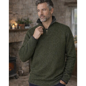 Irelandseye 100% Lambswool Men's Green Quarter Zip Sweater Long Sleeve Henley S
